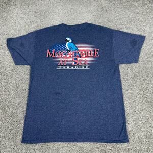 Margaritaville At Sea Shirt Mens L Blue Jimmy Buffett Cruise USA Flag Parrot